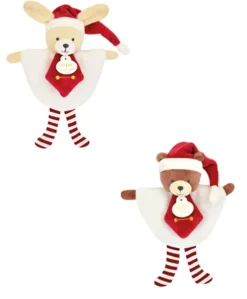 Doudou plat petit lutin Noël rouge et blanc - Modèle aléatoire- 17 cm