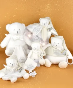 Doudou plat pétales Ours Blanc - 25 cm - Collection Anniversaire