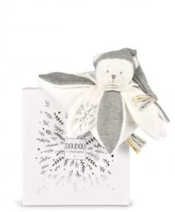 Doudou plat pétales Ours Gris - 25 cm - Collection Anniversaire