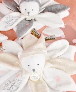 Doudou plat pétales Ours Gris - 25 cm - Collection Anniversaire