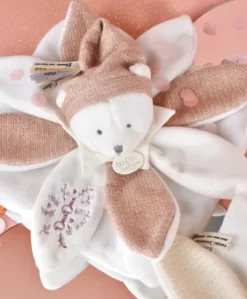 Doudou plat pétales Ours Rose - 25 cm - Collection Anniversaire