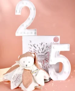 Doudou plat pétales Ours Rose - 25 cm - Collection Anniversaire