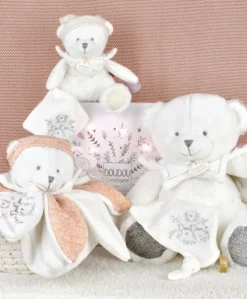 Doudou plat pétales Ours Rose - 25 cm - Collection Anniversaire