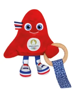 Hochet mascotte jeux olympiques 2024 avec anneau en bois - 17 cm