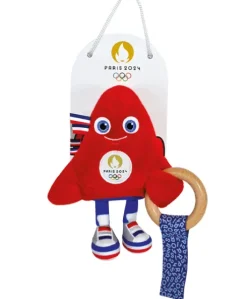 Hochet mascotte jeux olympiques 2024 avec anneau en bois - 17 cm