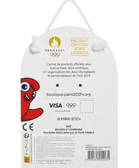 Hochet mascotte jeux olympiques 2024 avec anneau en bois - 17 cm