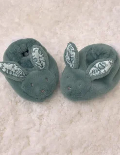 Lapin Doudou - Coffret cadeau Chaussons et Doudou Vert Sauge 15 cm