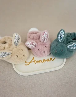 Lapin Doudou - Coffret cadeau Chaussons et Doudou Vert Sauge 15 cm