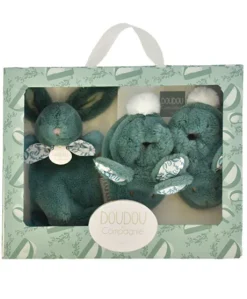 Lapin Doudou - Coffret cadeau Chaussons et Doudou Vert Sauge 15 cm