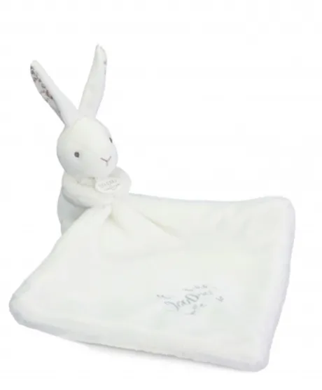 Lapin DOUDOU® - Doudou Lapin mouchoir- 10 cm - Blanc