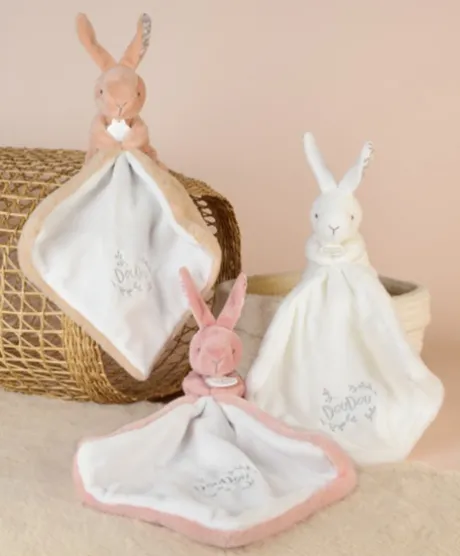 Lapin DOUDOU® - Doudou Lapin mouchoir- 10 cm - Rose