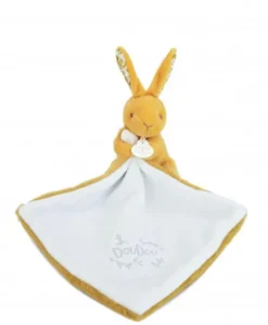 Lapin DOUDOU® - Doudou mouchoir Lapin- 10 cm - Jaune moutarde