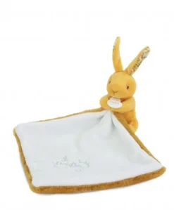 Lapin DOUDOU® - Doudou mouchoir Lapin- 10 cm - Jaune moutarde