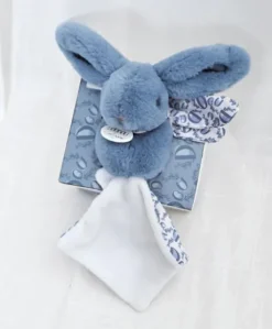 Lapin DOUDOU® - Peluche lapin Bleu avec doudou assorti - 16 cm