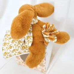 Lapin DOUDOU® - Peluche lapin jaune moutarde avec doudou assorti - 16 cm
