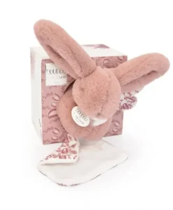 Lapin DOUDOU® - Peluche lapin Rose avec doudou assorti - 16 cm