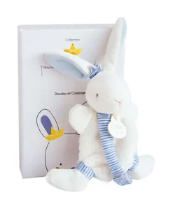 Mini doudou attache sucette lapin matelot bleu - 15 cm