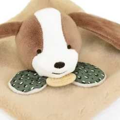 Mini Doudou chien plat marron et beige - 19 cm