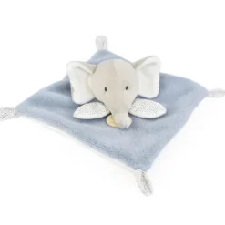 Mini Doudou elephant plat gris et bleu - 19 cm