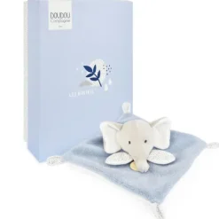 Mini Doudou elephant plat gris et bleu - 19 cm