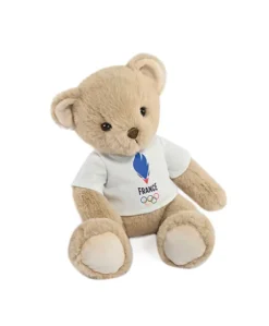 Ours en peluche beige avec T-shirt équipe de France - 30 cm