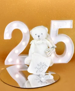 Ours en peluche Blanc attache-sucette - 20 cm - Collection Anniversaire