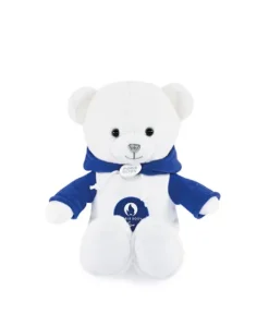 Ours en peluche blanc avec sweat bleu JO2024 - 25 cm