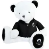 Ours en peluche blanc avec veste noire JO2024 - 40 cm - Collection Premium
