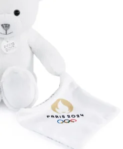 Ours en peluche blanc avec doudou paris 2024 - 25 cm