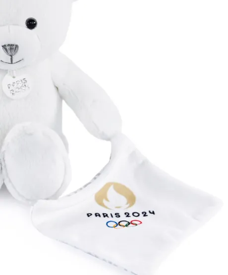 Ours en peluche blanc avec doudou paris 2024 - 25 cm