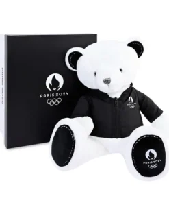 Ours en peluche blanc avec veste noire JO2024 - 40 cm - Collection Premium