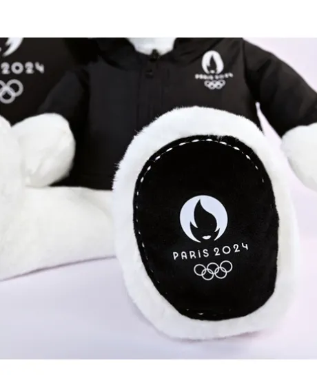 Ours en peluche blanc avec veste noire JO2024 - 40 cm - Collection Premium