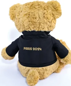 Ours en peluche marron Paris 2024 avec veste noire zippée - 40 cm
