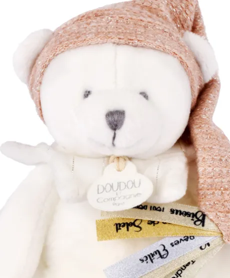 Ours en peluche Rose attache-sucette - 20 cm - Collection Anniversaire