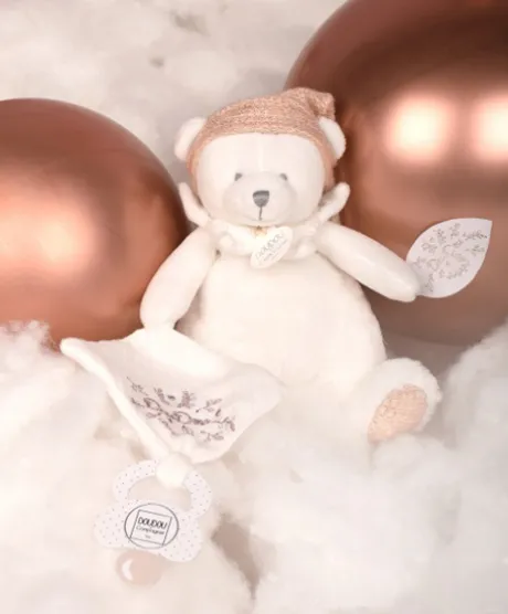 Ours en peluche Rose attache-sucette - 20 cm - Collection Anniversaire