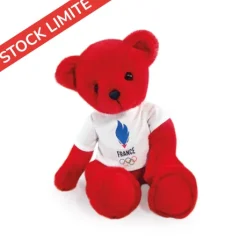 Ours en peluche rouge avec T-shirt Equipe de France - 30 cm