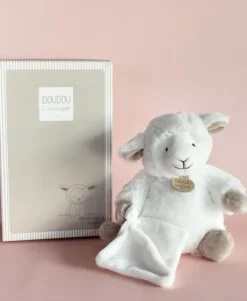Peluche agneau avec doudou mouchoir - 24 cm
