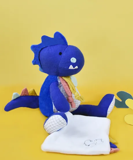 Peluche de dinosaure bleu avec doudou - Sashou - 25 cm