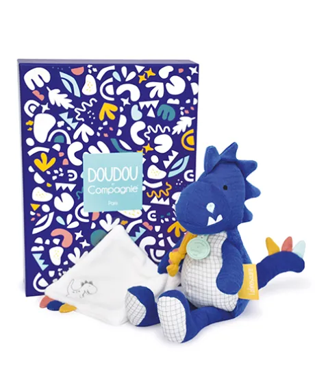 Peluche de dinosaure bleu avec doudou - Sashou - 25 cm