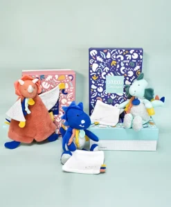 Peluche de dinosaure bleu avec doudou - Sashou - 25 cm