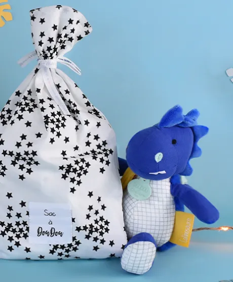 Peluche de dinosaure bleu avec doudou - Sashou - 25 cm