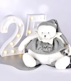 Peluche eveil Bébé Ours Gris - 30 cm - Collection Anniversaire