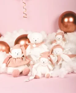 Peluche eveil Bébé Ours Rose - 30 cm - Collection Anniversaire