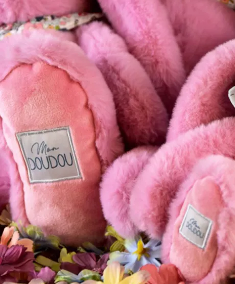 Peluche lapin rose 25 cm - Lapin Fleurette