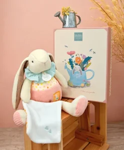 Peluche lapin rose avec doudou - LAPIN CIBOULETTE - 28 cm