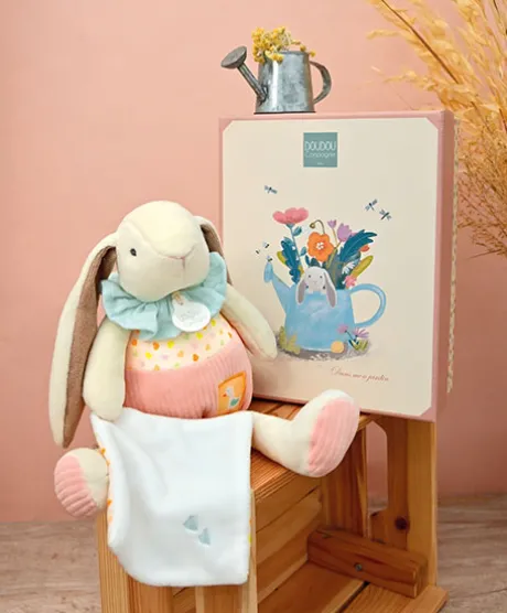 Peluche lapin rose avec doudou - LAPIN CIBOULETTE - 28 cm