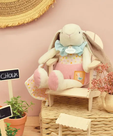 Peluche lapin rose avec doudou - LAPIN CIBOULETTE - 28 cm