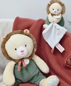 Peluche Lion beige avec doudou mouchoir - 15 cm
