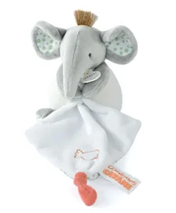 Peluche éléphant avec doudou mouchoir - 15 cm