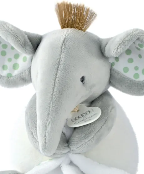 Peluche éléphant avec doudou mouchoir - 15 cm